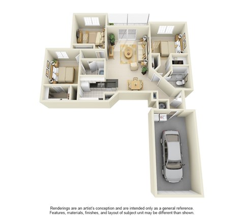 Floor plan for 3 beds, 2 baths, 1298 sqft